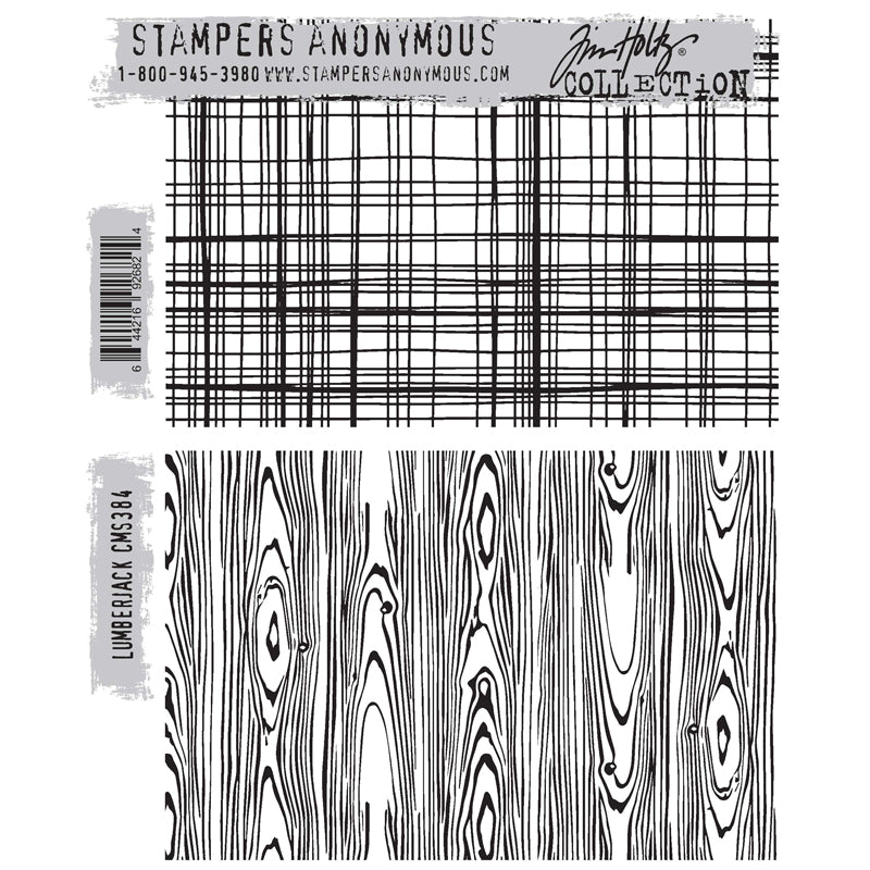 Lumberjack ... by Tim Holtz and Stampers Anonymous (cms384). 2 (two) background sized versatile red rubber stamps for mixed media, journaling, visual arts and papercrafts. Plaid and Timber designs.