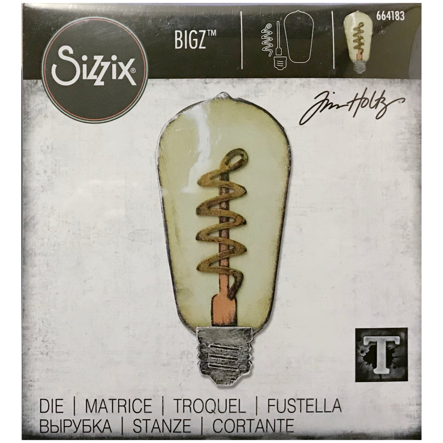 Filament ... Bigz Steel Rule Die Cutting Template by Tim Holtz and Sizzix (no.664183). This die cutting template will cut out an old fashioned light bulb or lamp along with all its pieces... the curly wire, centre post and thing that you use to screw it into a light fitting.