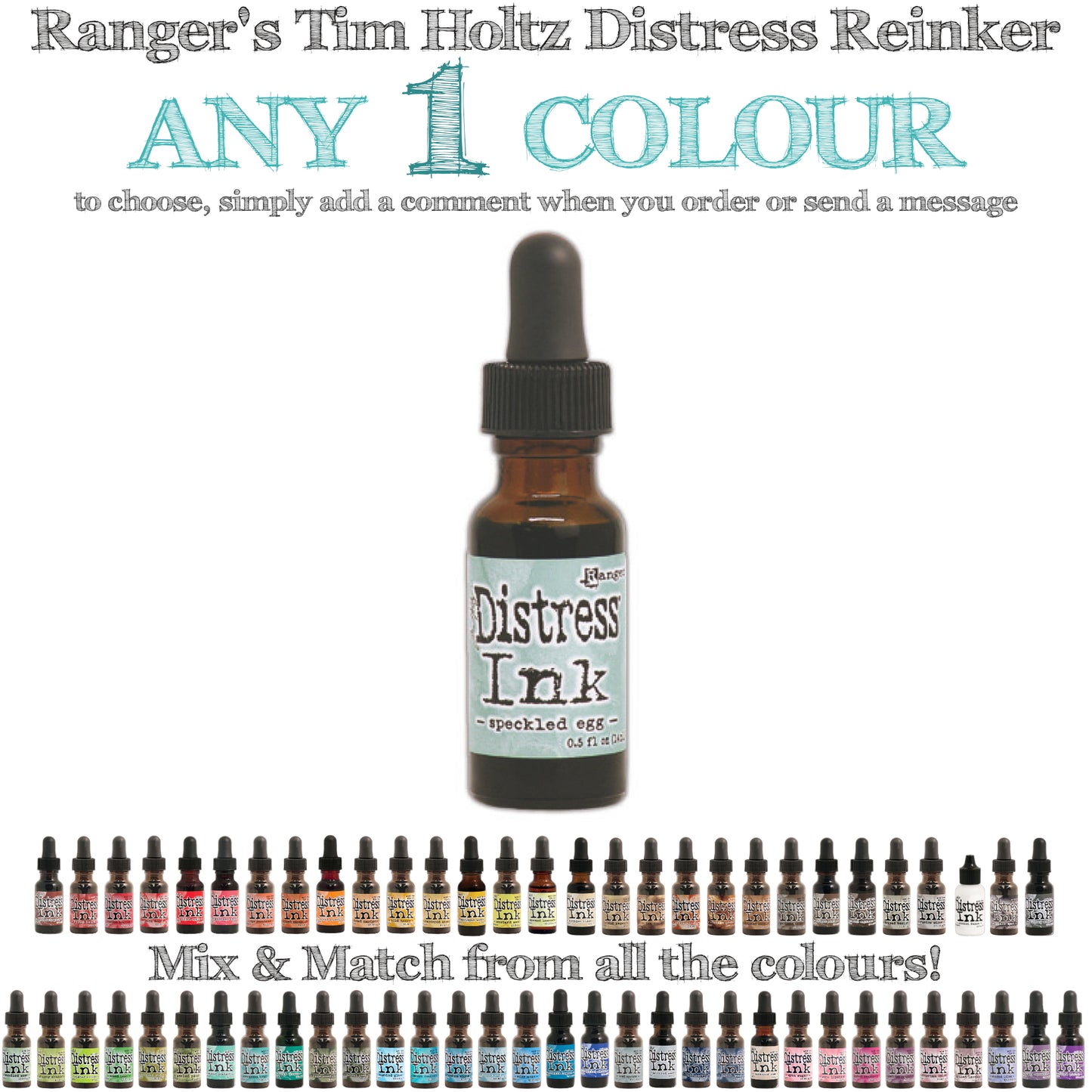 Distress Reinker (Re-Inker) ... choose any 1 (one) colour - by Tim Holtz, Ranger. Each glass bottle with an eyedropper applicator contains .5 fl oz (14ml) of concentrated Distress Ink.