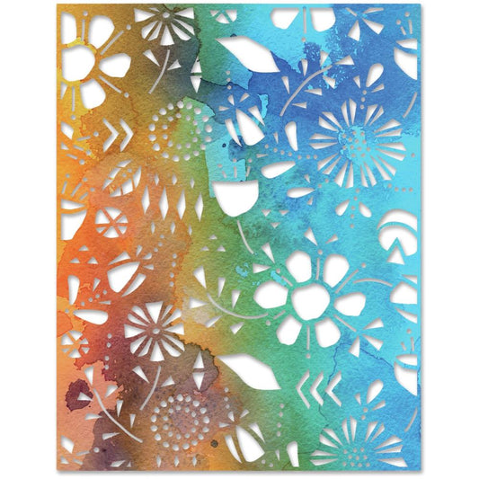 Folk Flowers ... Thinlits Die Cutting Templates by Tim Holtz, made by Sizzix (no.665363). What a beautiful background of stylized flowers and leaves, to use in your art, whether be for the background of other features, a cover of a book with dimension or the start of something bigger! Use for greeting cards, tags, off the page creations, add layers to cards, scrapbook pages, journaling.