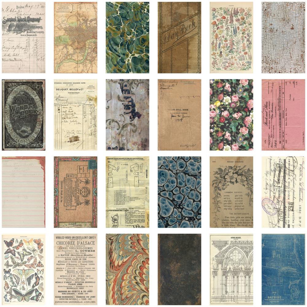 image showing the front designs of Tim Holtz Idea-Ology Paper Backdrops Volume 1 