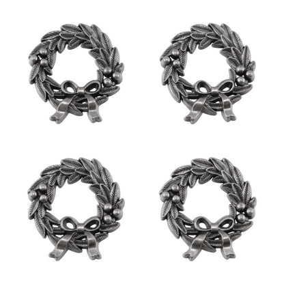 Christmas Wreath ... Idea-Ology Adornments by Tim Holtz - Exquisitely detailed metal charms for use in mixed media, visual arts, papercrafts. Pack of 4 (four) miniature realistic silver coloured metal wreaths with bows and berries.