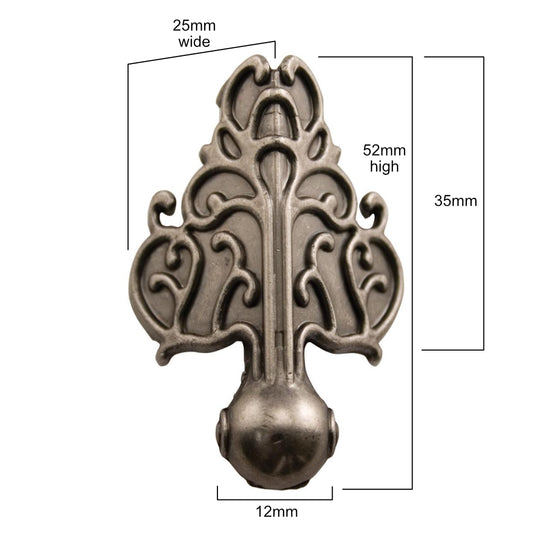 Metal Box Feet (Foundations) ... by Tim Holtz Idea-Ology - beautifully detailed, pewter coloured, metal box feet with ornate designed sides and solid ball-shaped stands. 4 (four) sturdy corner pieces to use as foundations for boxes, assemblage and visual arts., available at Art by Jenny in Australia Sizes (approx) : each Foundation is a 25mm wide and 52mm high, corner area is 25mm wide x 35mm high (without the ball foot).