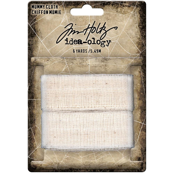 Mummy Cloth - 6 yards ... by Tim Holtz Idea-Ology - 1" wide natural white fabric for mixed media, assemblage projects, off-the-page marvels and party decor. 1 long length, 6 yards (5.49 metres).  Tim Holtz Mummy Cloth or Mummy Wrap is a very long length of soft natural coloured cheesecloth or muslin type of material with a soft loose weave that is easy to tie, distress, pull apart and stain. 