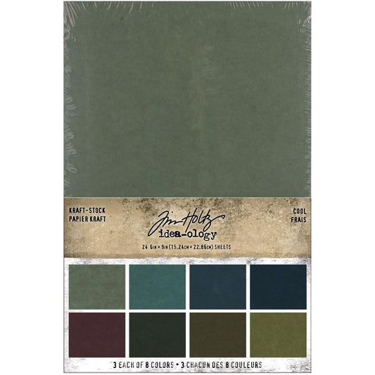 Tim Holtz Idea-Ology Surfaces - Kraft Stock 6x9 - Cool - 24 Sheets of colourful greens and blues