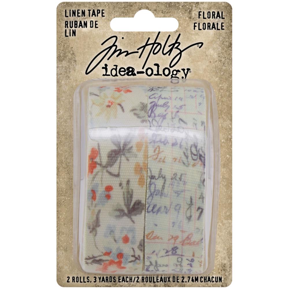Linen Tape "Floral" - Idea-Ology by Tim Holtz ... 2 rolls of adhesive backed material displaying a vintage pattern. Each roll is 1" (25mm) wide and 3 yards (2.74m) long (TH94139). These two rolls of beautiful strong, versatile adhesive backed linen fabric are perfect for binding books, fixing in pages and as decoration.