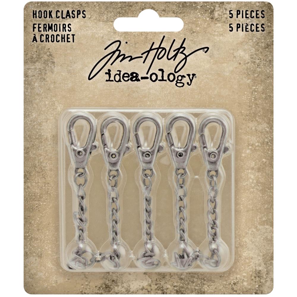 Hook Clasps Idea-Ology ... by Tim Holtz - 5 (five) vintage inspired, metal clasps with chain used to attach and hold artwork, memorabilia and other items together.