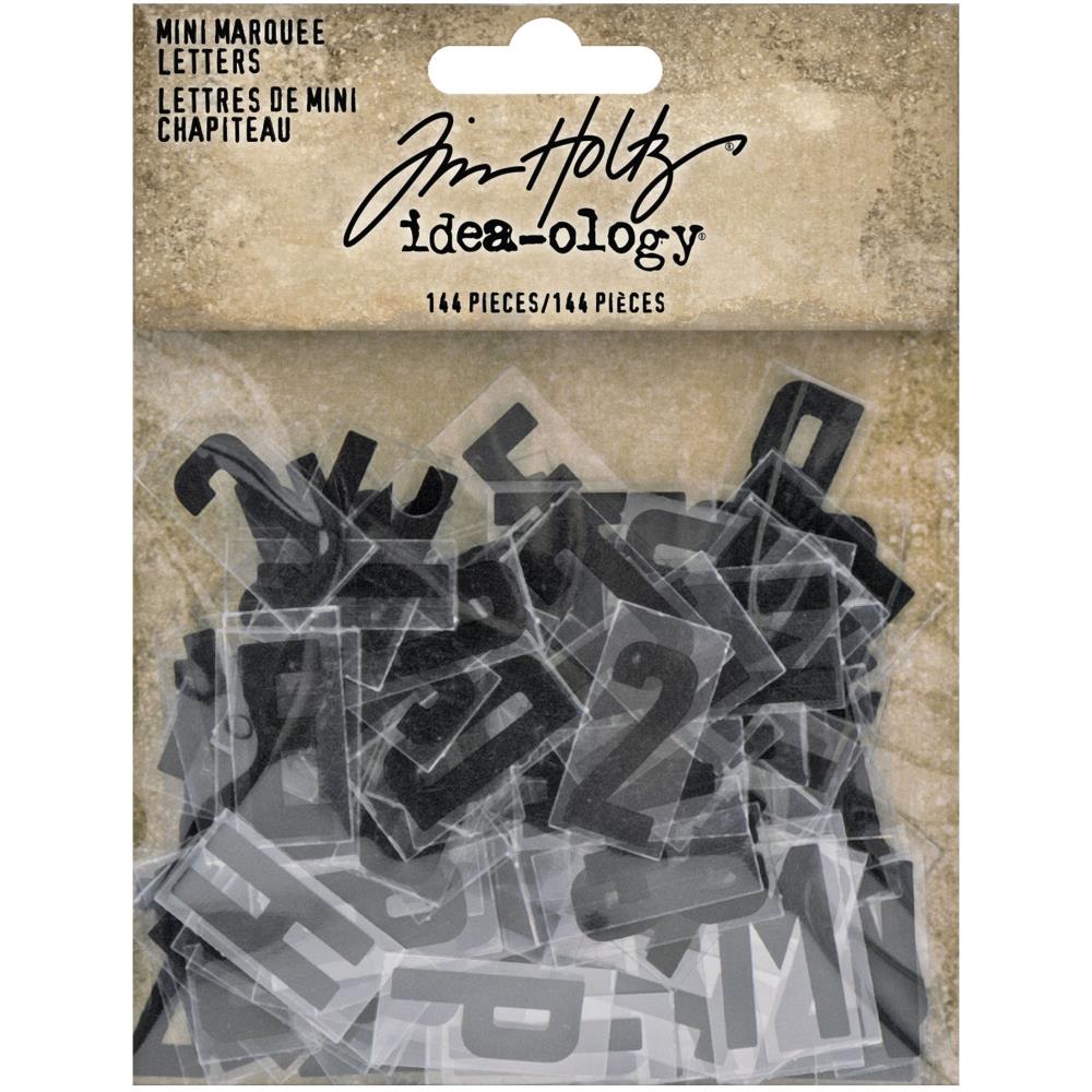 Mini Marquee Letters ... Tim Holtz Idea-Ology - 144 Transparent Tiles with black bold alphabets and numerals
