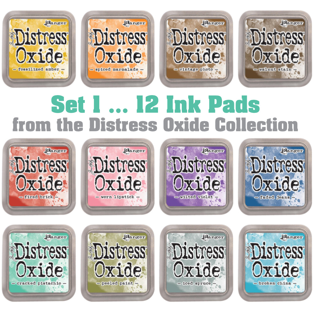 image showing the colours of Set 1 of Distress Oxide Ink Pad from Tim Holtz and Ranger, for sale at Art by Jenny in Australia