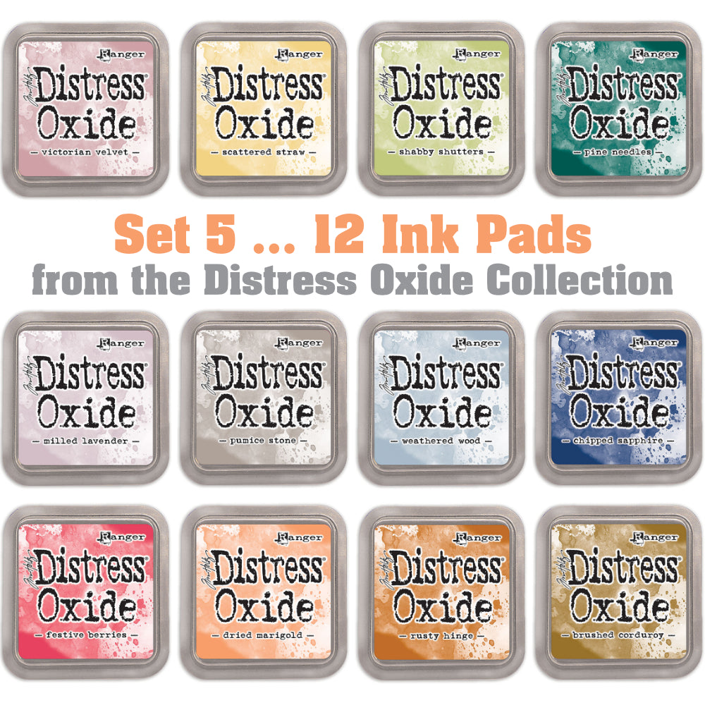 image showing the colours of Set 5 of Distress Oxide Ink Pad from Tim Holtz and Ranger, for sale at Art by Jenny in Australia
