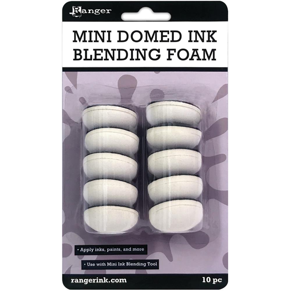 Mini Ink Blending Foams - Domed Pads ... by Ranger - 10 round domed replacement sponges to use with the Ranger Mini Ink Blending Tool (sold separately). These round foam pads are made of thick dense white sponge, each is approx 1 1/4" x 1 1/4" and 1/2" thick ... 30mm x 30mm and 12mm thick.