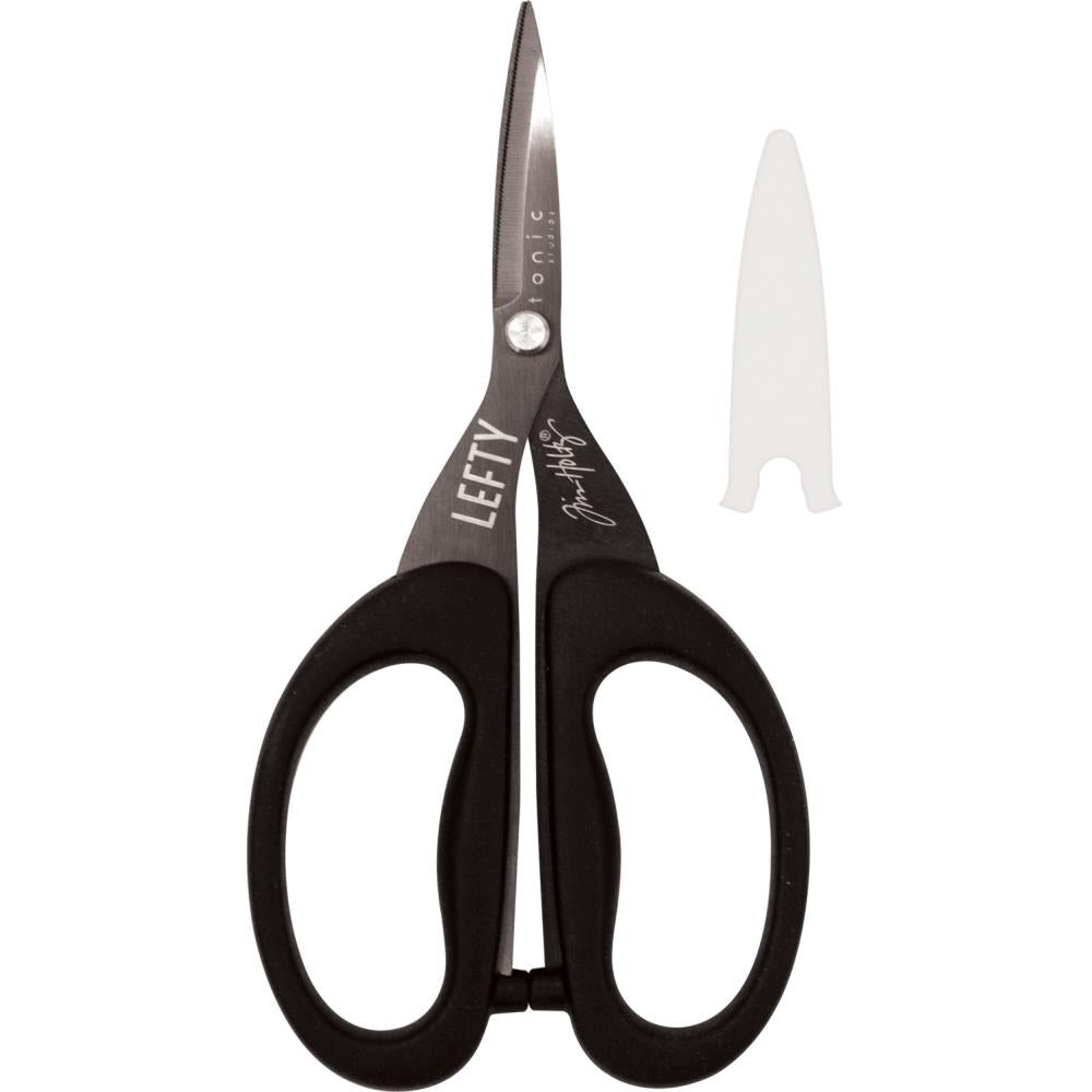 closeup photo of the Tim Holtz Non-Stick Micro-Serrated Mini Snips - 5 inch for Left Handed Artists