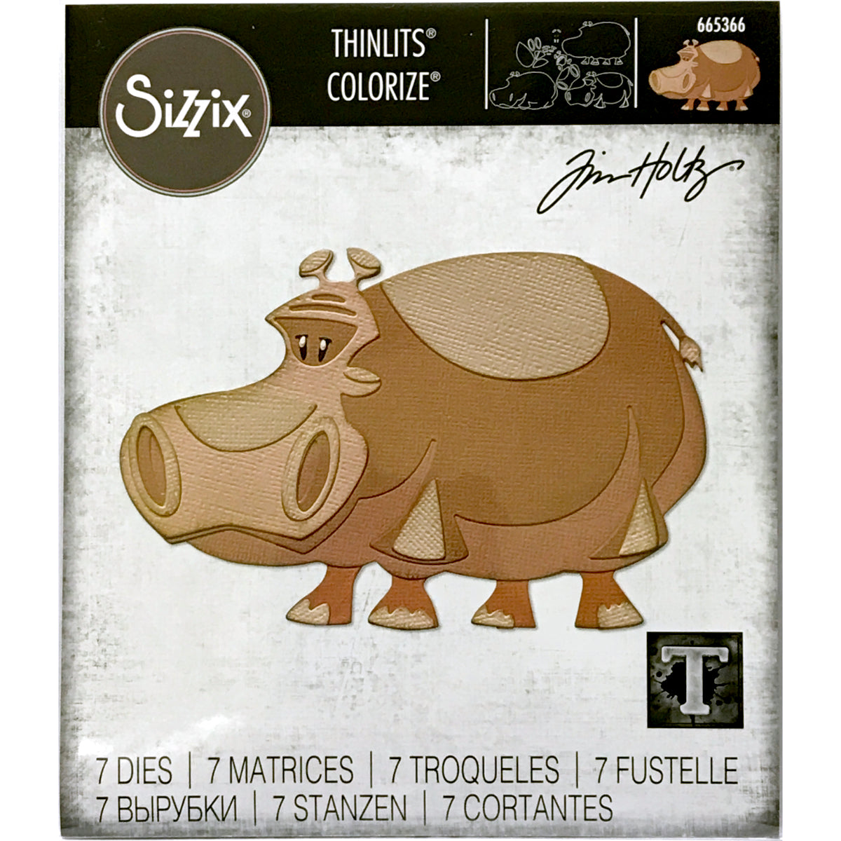 Bernice the Hippo ... Colorize Thinlits - Die Cutting Templates by Tim Holtz and Sizzix (no. 665366). Tim Holtz's Colorize Thinlits are an amazing way to cut out and make characters with a dimensional look, quickly and easily! This beautiful hippopotamus named Bernice (could easily be Bernard or Bruce), is just standing around waiting for you to get creative with her ... Dress her up in a tutu to add her to cards, journal pages, scrapbooking memories and other artwork. Have oodles of fun!