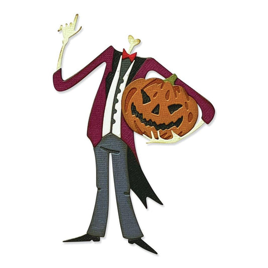 Pumpkinhead ... Thinlits - Colorize Die Cutting Templates by Tim Holtz and Sizzix (no. 665553). Welcome this fun character into your life to create with your journal, cards, scrapbook pages, mixed media creations, tags. We all have loads of other heads (stamps, cutting templates, collage journal fodder) that will work well with Pumpkinhead - mix and match all your treasures together and have fun! Why not build a stack of grinning pumpkins too!