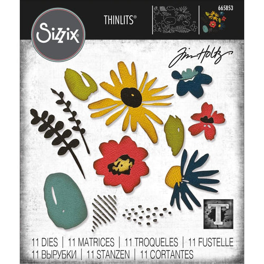 Modern Floristry ... Thinlits - Die Cutting Templates by Tim Holtz and Sizzix (no. 665853). 11 (nine) designs of flowers, mark making patterns and foliage.