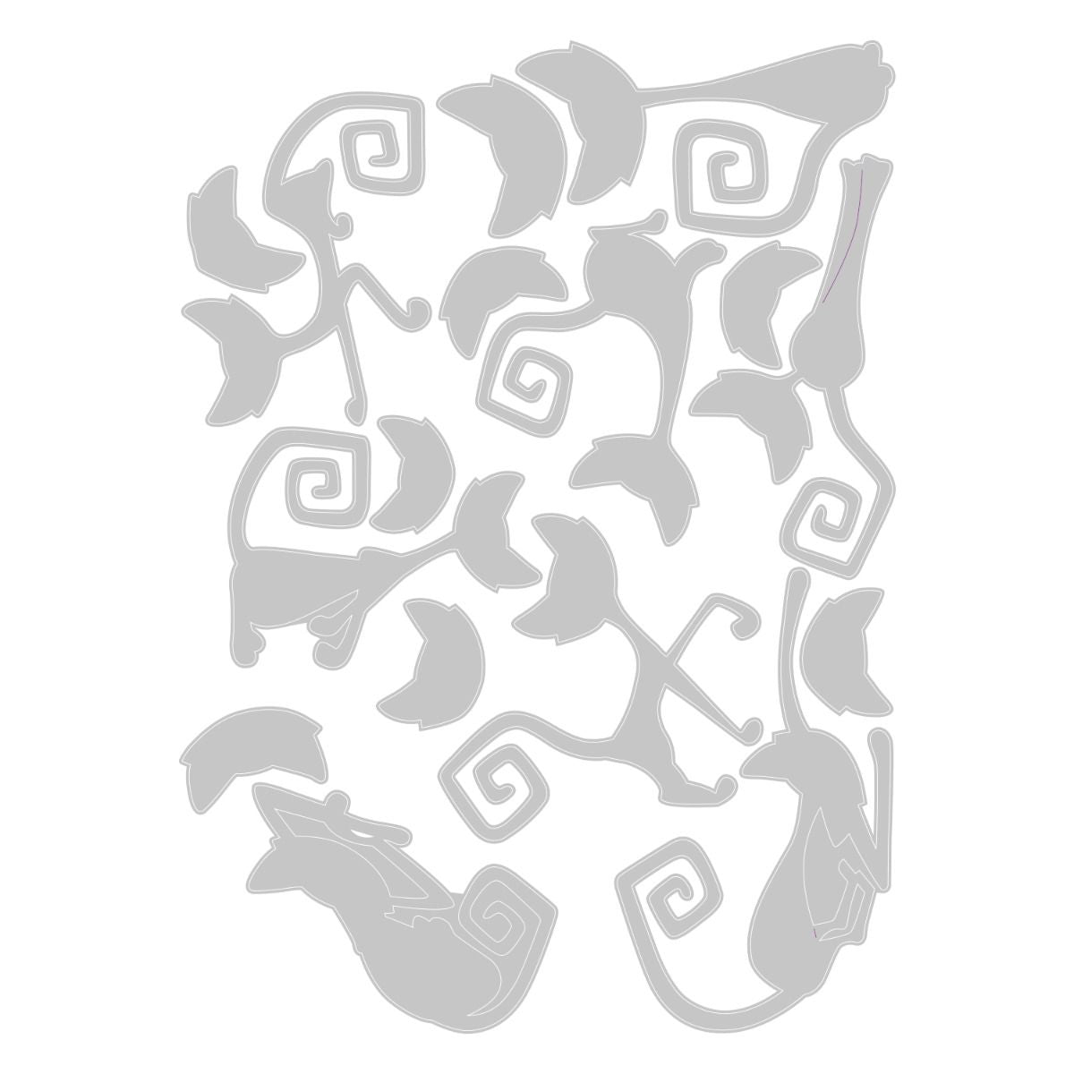 Mischievous Cats ... Thinlits Die Cutting Templates by Tim Holtz and Sizzix (no. 665996). 8 (eight) purrfectly fabulous felines with spare head cut outs to create dimension. Have fun being arty and crafty as you make these wonderful cats with long legs and spiralled tails (each in a different pose) into shrink charms, labels, decorations, tags for presents, hand-outs for Halloween visitors and Trick or Treaters, add to tags, journals, greeting cards, display makes, scrapbook pages and more.