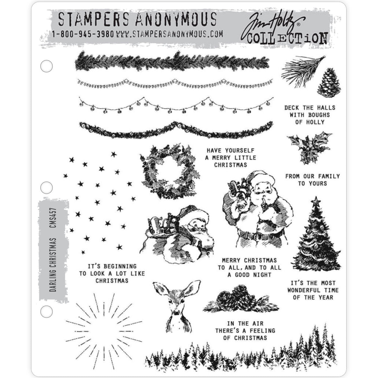Darling Christmas ... by Tim Holtz, made by Stampers Anonymous (CMS457). Set of 22 (twenty two) cling mounted red rubber stamps. A set of beautiful vintage engravings of borders, images and messages, perfect for Christmas cards, tags, journaling, scrapbooking, memory keeping, planners and other festive projects.