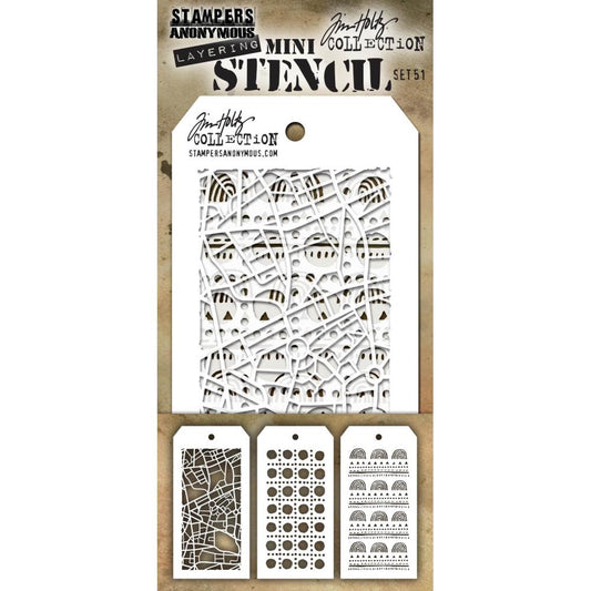 Tim Holtz Layering Mini Stencil - Set 51 - Metropolis Nature and Dotted Line - 3 Stencils