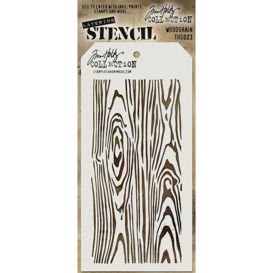 Woodgrain ... layering stencil by Tim Holtz - THS023 - Trees, trunks and bark are all unique in every way - this stencil will enable you to recreate this natural texture in your art. Tim Holtz Stencils are made of a creamy coloured, fine, semi-translucent plastic. Stencils are fantastic versatile tools that are easy to use.