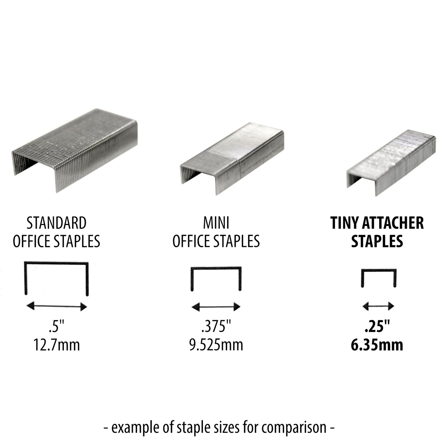Tiny Attacher (stapler) ... by Tim Holtz - a tool for fastening or affixing layers together with miniature staples. 1 (one) hand held stapler with 2 strips (90 pieces) of staples. Tim's Idea-Ology Tiny Attacher is a versatile way to fasten those hard to glue down items. The Tiny Attacher is a sturdy, durable, easy to squeeze stapler, a similar size to a regular office stapler. Comparison of size photo.