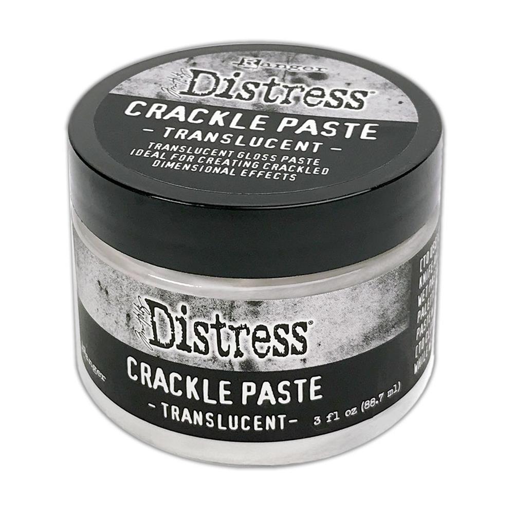 Crackle Paste, Translucent - Tim Holtz Distress Dimensional Medium with crackly clear coverage and gloss finish, 3fl oz (88.7ml) jar. Made by Ranger.