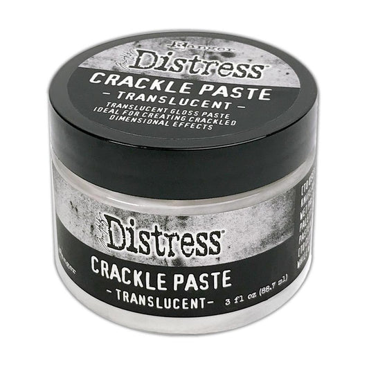 Crackle Paste, Translucent - Tim Holtz Distress Dimensional Medium with crackly clear coverage and gloss finish, 3fl oz (88.7ml) jar. Made by Ranger.