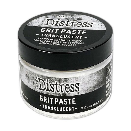 Grit Paste, Translucent - Tim Holtz Distress effects for mixed media and visual arts, in a 3 fl oz (88.7ml) jar. Made by Ranger.  Tim Holtz Distress Grit Paste in Translucent - is a dimensional texturised (gritty, sandy) medium designed for mixed media. It will dry on a variety of visual arts surfaces, both porous and non-porous.