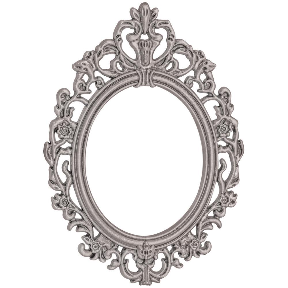 Baroque Frames ... by Tim Holtz Idea-Ology - 2 (two) beautifully detailed metal antique style oval frames to showcase images or layer into dimensional mixed media. This pair of beautiful metal frames are perfect for using with artwork or photos on its own or in albums, add to greeting cards, and use in journaling and mixed media. Sizes approx : outer frame is 2 3/16" x 3" high, inner oval is 1 5/16" x 1 1/8" high.