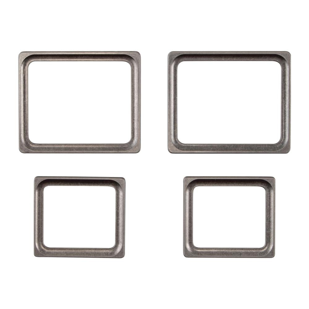 Photo Frames ... Idea-Ology Metal Adornments by Tim Holtz ... beautifully made vintage silver coloured rectangle frames made of metal to use to display photographs, artwork or use as embellishments in visual arts of all kinds. Photo showing the 4 (four) pieces. TH94321. 