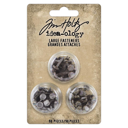 Large Fasteners ... Idea-Ology Metal Brads by Tim Holtz ... beautifully crafted and durable, these split pins or brads are the ideal fastener to use to attach layers and embellishments in visual arts of all kinds. 90 (ninety) split pins in three colours (pewter, copper, brass).  TH94314