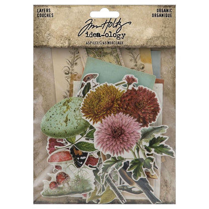 Organic Layers ... Idea-Ology Layers by Tim Holtz ... variety of vintage inspired die cut pieces of printed cardstock to use as embellishments for decorations, mixed media, cardmaking, papercraft, scrapbooking and visual arts. 45 (forty five) pieces. TH94316