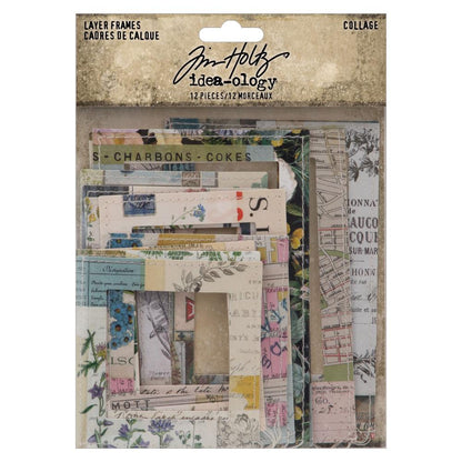 Collage Frames - Idea-Ology Layers ... by Tim Holtz ... beautiful rectangle frames in floral and vintage designs, machine sewn edge just inside the outer frame, and rectangular cutout window for your own artwork or photos. 12 (twelve) frames, 3 (three) sizes, one of each design.  TH94318