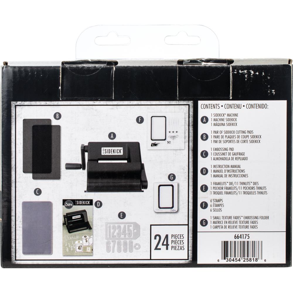 Sizzix Tim Holtz Sidekick, portable Die Cutting and Embossing Machine in Black - photo showing the back of the box packaging