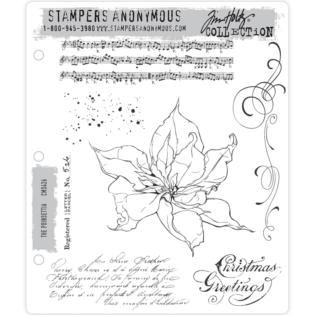 The Poinsettia ... rubber stamps by Tim Holtz and Stampers Anonymous (CMS426). 7 (seven) designs. A beautiful poinsettia with musical background piece, scrollwork, script, writing and other wonderful stamps for the festive season. We have a small poinsettia tree in the garden, its not big but it flowers a few times a year so I figure we can use it for birthdays and other occasions too, its such a beautiful plant!