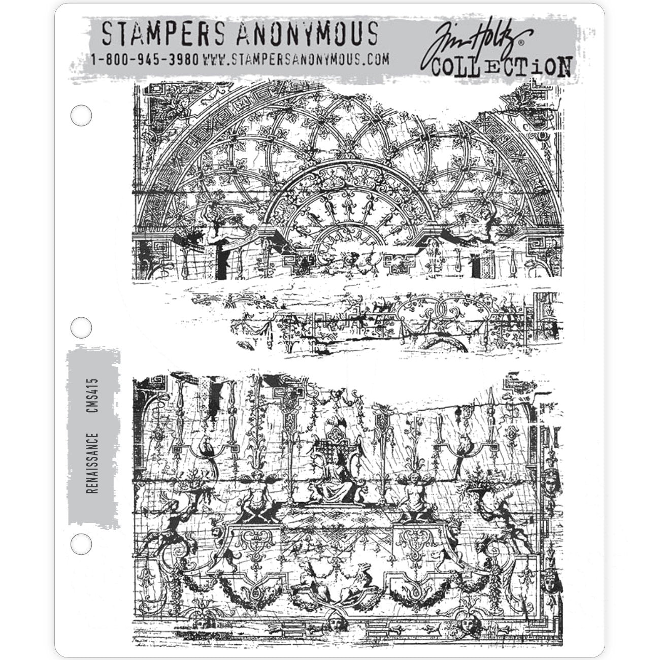 Renaissance ... 2 (two) large rubber stamps by Tim Holtz (CMS415).   The designs in this set include 2 beautiful backgrounds, perfect all year round! A stunning pair of stamps that work well as a featured area or layered under other elements.  Sizes : each stamp measures approx 3 1/4" x 5 1/4".