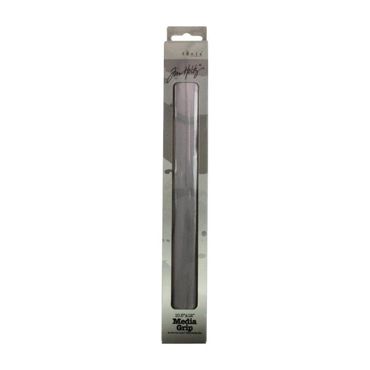 Media Grip Mat - by Tim Holtz and Tonic Studios. Handy sticky grippy surface to enable stencils and surfaces to not slip and slide while in use. 1 (one) grey mat, 10 1/2" x 12" in size. Example of package.