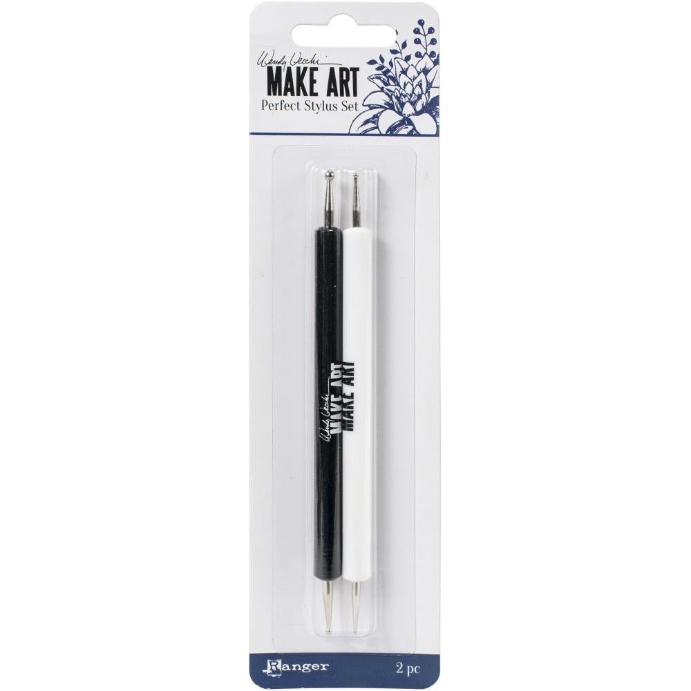 Stylus Set with Fine Tips, Small Ball Shaped Ends - Wendy Vecchi Make Art by Ranger ... 2 (two) dual ended tools with 4 (four) very small tip sizes (1mm, 1.5mm, 2.5mm, 3mm). Use this Wendy Vecchi Perfect Stylus set of tools to form shapes and create dimension to cardstock, foam and other papercraft layers you wish to make stand out.