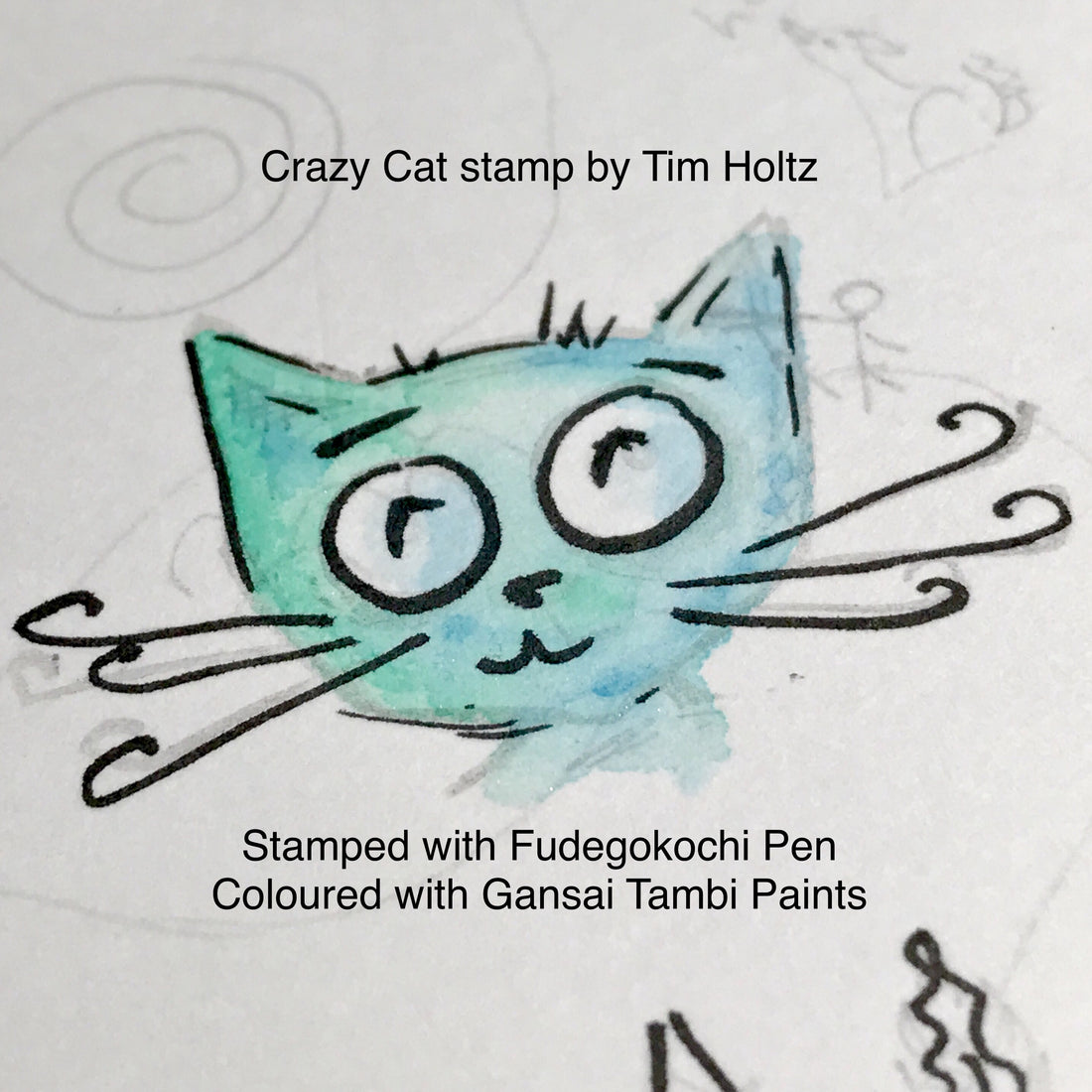 Tim Holtz Crazy Cat stamp, outlined in Fudegokochi