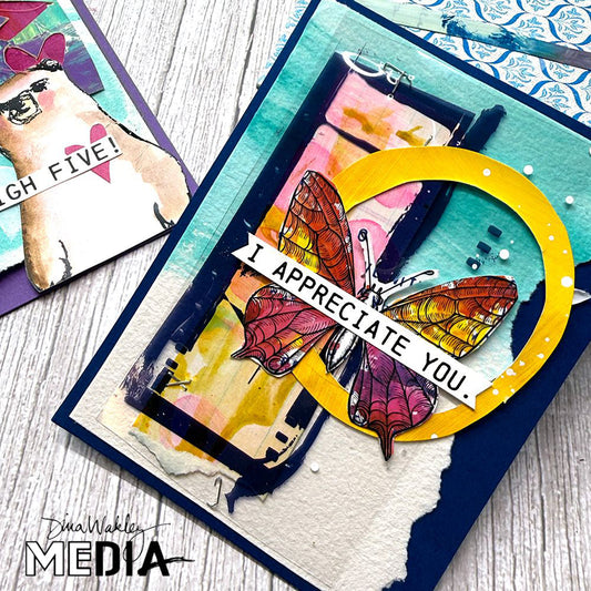  Butterflies rubons (Flutters) on watercolour paper with a high five from Dina's bear