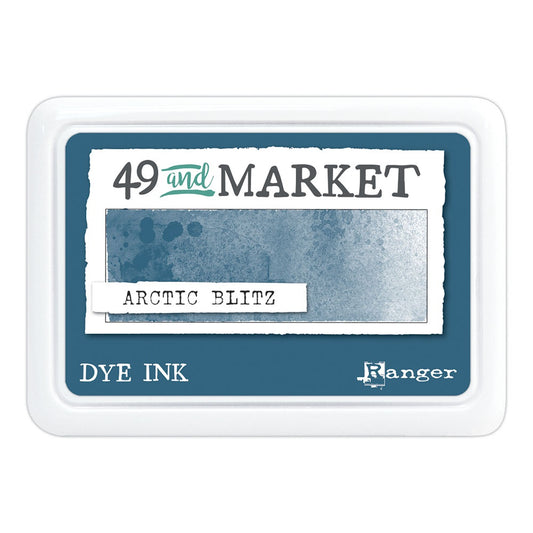 Arctic Blitz (sea blue) - Dye Ink Pad ... by 49 and Market, made by Ranger - Choose from 15 (fifteen) colours of highly pigmented dye-based blendable ink to use on paper and cardstock for journaling, cardmaking, scrapbooking, collage, mixed media, papercrafting adventures of all kinds. Stamp pad size is 3.88" x 2.75". Unlock endless creative possibilities with 49 and Market's highly pigmented dye ink manufactured by Ranger Ink in the USA. 