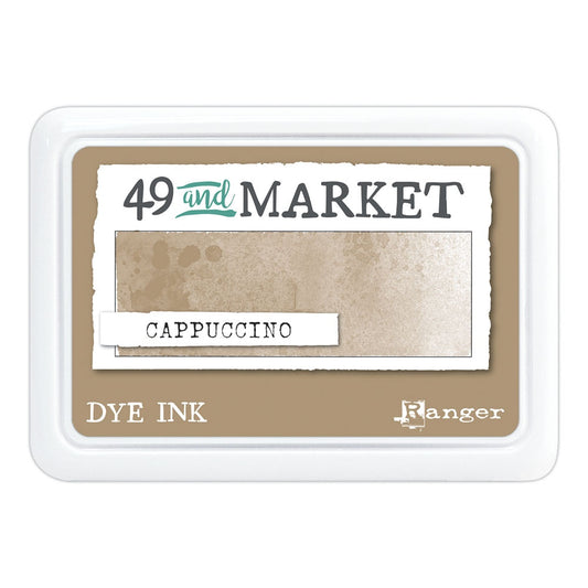 Cappuccino (coffee, tan, brown) - Dye Ink Pad ... by 49 and Market, made by Ranger - Choose from 15 (fifteen) colours of highly pigmented dye-based blendable ink to use on paper and cardstock for journaling, cardmaking, scrapbooking, collage, mixed media, papercrafting adventures of all kinds. Stamp pad size is 3.88" x 2.75". Unlock endless creative possibilities with 49 and Market's highly pigmented dye ink manufactured by Ranger Ink in the USA. 