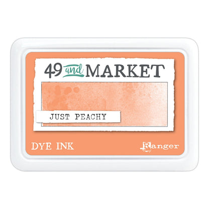 Just Peachy (peach, pinkish orange) - Dye Ink Pad ... by 49 and Market, made by Ranger - Choose from 15 (fifteen) colours of highly pigmented dye-based blendable ink to use on paper and cardstock for journaling, cardmaking, scrapbooking, collage, mixed media, papercrafting adventures of all kinds. Stamp pad size is 3.88" x 2.75". Unlock endless creative possibilities with 49 and Market's highly pigmented dye ink manufactured by Ranger Ink in the USA. 