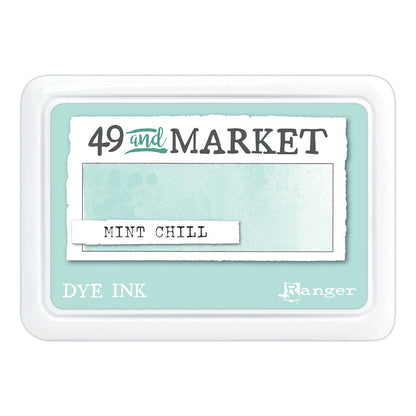 Mint Chill (pale sea blue) - Dye Ink Pad ... by 49 and Market, made by Ranger - Choose from 15 (fifteen) colours of highly pigmented dye-based blendable ink to use on paper and cardstock for journaling, cardmaking, scrapbooking, collage, mixed media, papercrafting adventures of all kinds. Stamp pad size is 3.88" x 2.75". Unlock endless creative possibilities with 49 and Market's highly pigmented dye ink manufactured by Ranger Ink in the USA. 