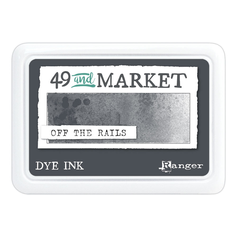 Off the Rails (dark charcoal, grey) - Dye Ink Pad ... by 49 and Market, made by Ranger - Choose from 15 (fifteen) colours of highly pigmented dye-based blendable ink to use on paper and cardstock for journaling, cardmaking, scrapbooking, collage, mixed media, papercrafting adventures of all kinds. Stamp pad size is 3.88" x 2.75". Unlock endless creative possibilities with 49 and Market's highly pigmented dye ink manufactured by Ranger Ink in the USA. 