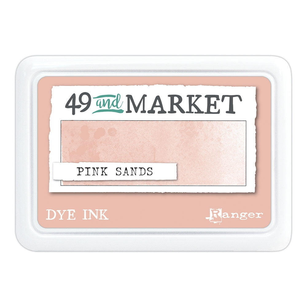 Pink Sands (light peach, flesh, pale pink) - Dye Ink Pad ... by 49 and Market, made by Ranger - Choose from 15 (fifteen) colours of highly pigmented dye-based blendable ink to use on paper and cardstock for journaling, cardmaking, scrapbooking, collage, mixed media, papercrafting adventures of all kinds. Stamp pad size is 3.88" x 2.75". Unlock endless creative possibilities with 49 and Market's highly pigmented dye ink manufactured by Ranger Ink in the USA. 