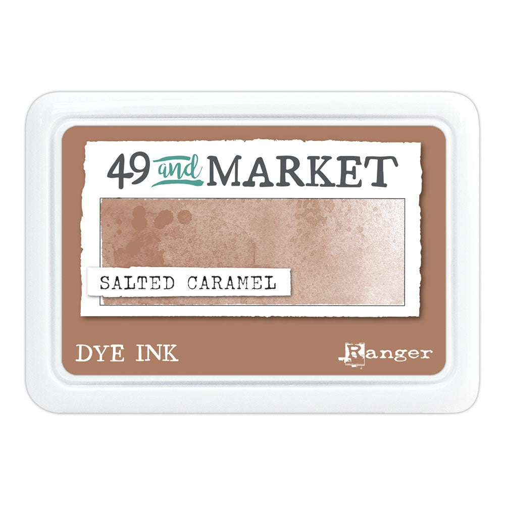 Salted Caramel (tan, warm light brown) - Dye Ink Pad ... by 49 and Market, made by Ranger - Choose from 15 (fifteen) colours of highly pigmented dye-based blendable ink to use on paper and cardstock for journaling, cardmaking, scrapbooking, collage, mixed media, papercrafting adventures of all kinds. Stamp pad size is 3.88" x 2.75". Unlock endless creative possibilities with 49 and Market's highly pigmented dye ink manufactured by Ranger Ink in the USA. 