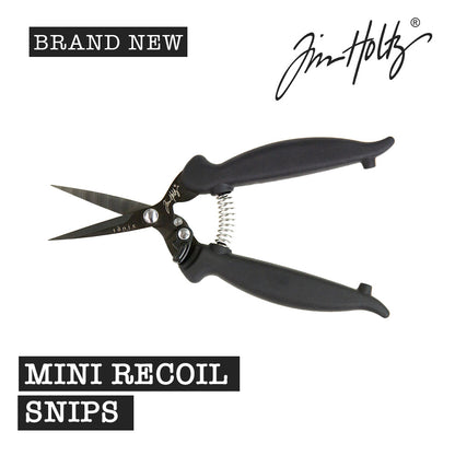 Recoil Snips, 7" Scissors - by Tim Holtz and Tonic Studios ... Titanium-coated, double-bevelled smooth sharp blades with customisable spring tension to provide a smooth precise cutting experience for both left and right handed crafters.  A fusion of ingenuity plus innovation, Tim Holtz Recoil Scissors have features specifically designed for the maker (creators, crafters, artists). Image of an open pair of Tim Holtz Tonic Studios Recoil Snips (7" scissors).