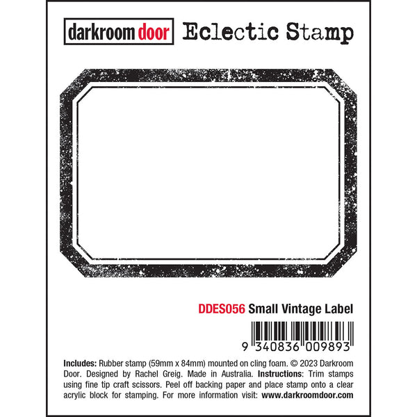 Small Vintage Label - Eclectic Stamp ... by Darkroom Door - single cling mounted red rubber stamp featuring a wonderful rustic rectangle with mitred corners and a thick thin border. 1 (one) design, approx 60mm x 84mm (DDES056).  Create messages, artwork, add photos, cut a window using this fabulous image and add to journals, artwork, greeting cards, papercrafts, art journaling, Project Life, scrapbooking and mixed media. 