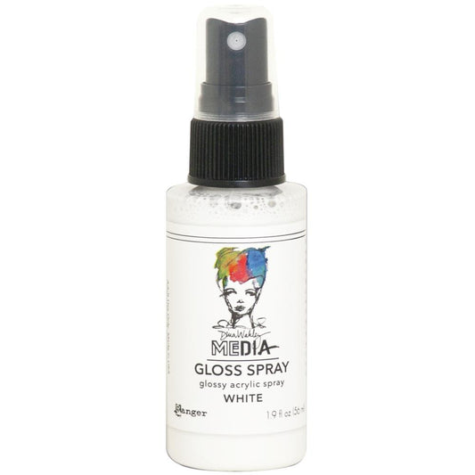White - Glossy Acrylic Medium by Dina Wakley MEdia and Ranger. Each bottle holds 1.9 fl oz (56ml) of watersoluble acrylic paint with the viscosity of thick ink that dries to a smooth opaque, gloss permanent finish on most surfaces. Spray, drip, splatter, pour, spill, paint or dabble onto all your creations - mixed media, cards, art Journals, through stencils, over masks, onto Chipboard Shapes, artboards and other surfaces.