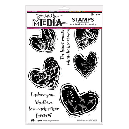 Dina Wakley MEdia - Stamps - Filled Hearts - PreOrder